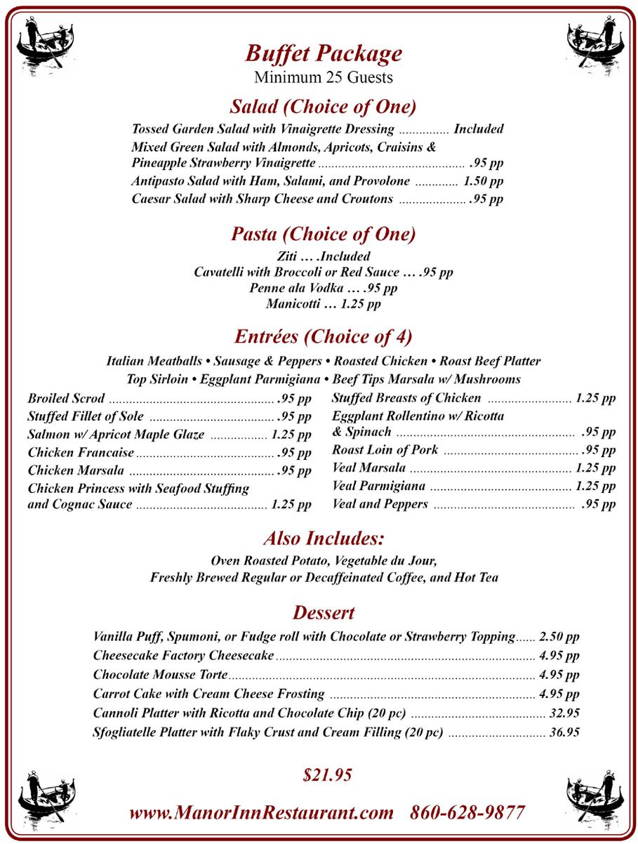 Manor Inn Restaurant Banquet Buffet Pkg., Southington, CT