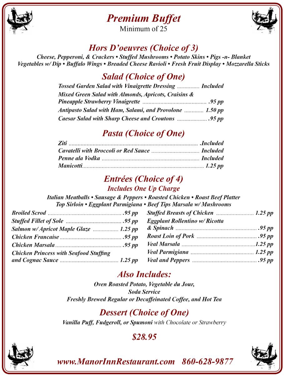 Premium Buffet Package, Manor Inn Restaurant