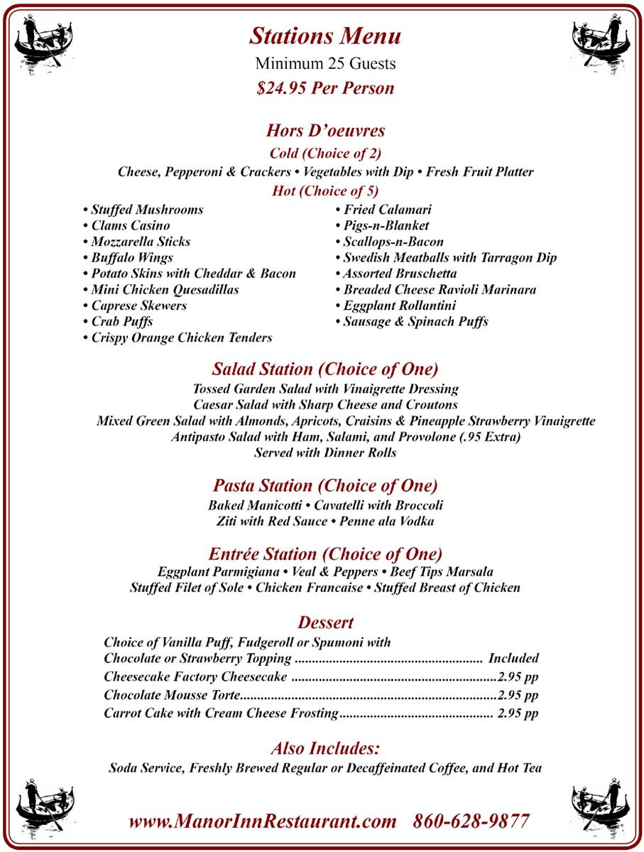 Stations Menu - Manor Inn Banquet Services